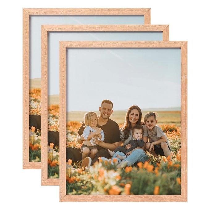 8X10 SET OF 3 OAK WOOD PICTURE FRAME SOLID WOODEN PHOTO FRAME NATURAL WOOD COLOR FRAMES WITH REAL GLASS FOR WALL MOUNTING OR TABLETOP LIVING ROOM BEDROOM HOME DECOR
