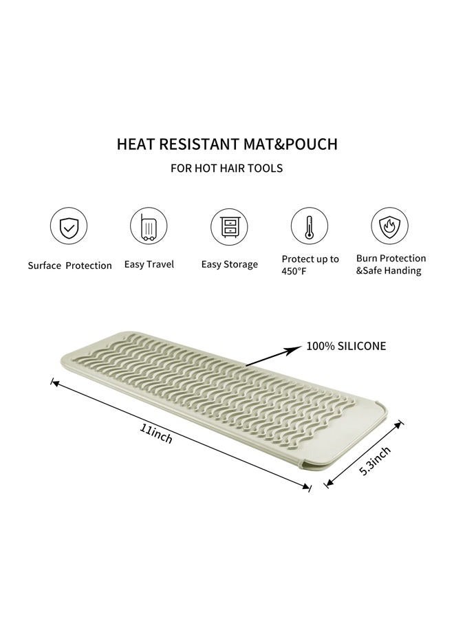 EIOKIT Silicone Heat Resistant Mat, Protects Surfaces from Heat Damage, Provides Slip Resistance, and Offers Multipurpose Storage for Hot Hair Styling Tools (1 Pack, Beige) - Image 2