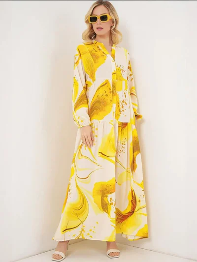 BIG DART BDART Printed V-Neck Maxi Dress with Button Closure