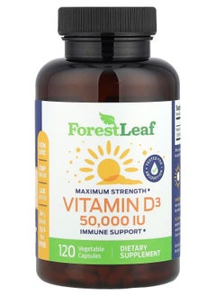 ForestLeaf مكمل فيتامين د3 50000 وحدة دولية أسبوعيًا 120 كبسولة نباتية من فيتامين د للعظام والأسنان ودعم المناعة حبوب نقية سهلة البلع 50000 وحدة دولية غير معدلة وراثيًا  - Image 1
