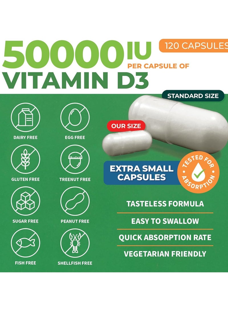 ForestLeaf Maximum Strength, Vitamin D3, 50,000 IU, 120 Vegetable Capsules - Image 3