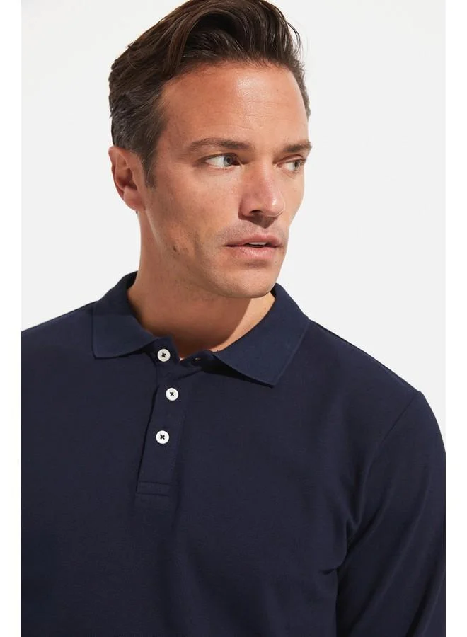 JUNE June Men Regular Fit Long Sleeve Polo Neck Tshirt Dark Navy