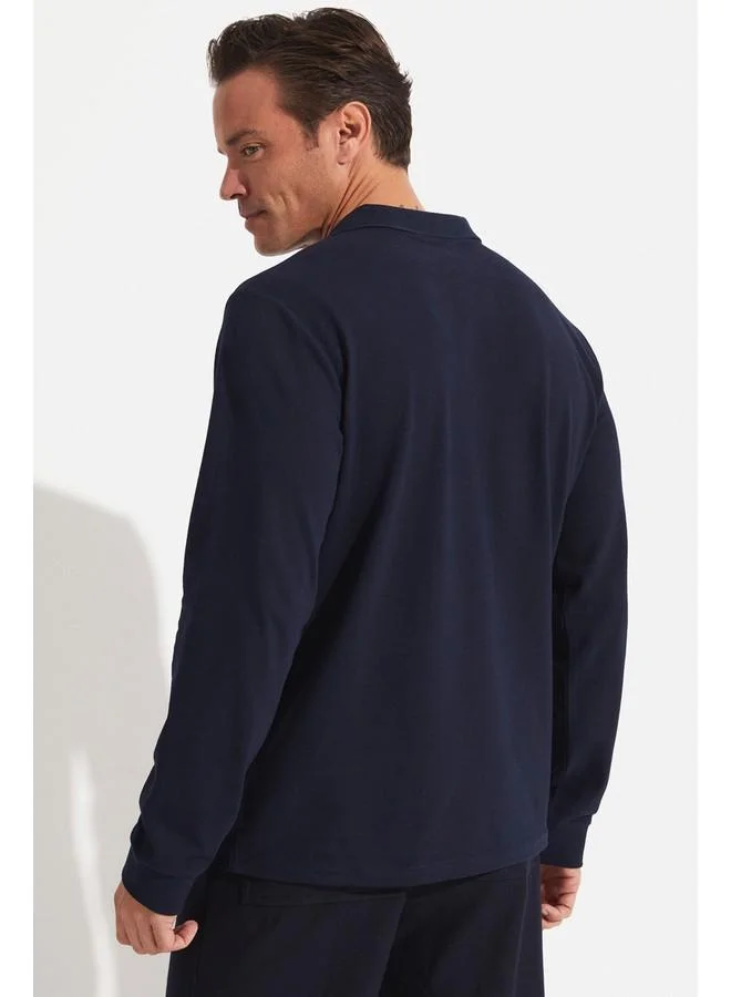 JUNE June Men Regular Fit Long Sleeve Polo Neck Tshirt Dark Navy