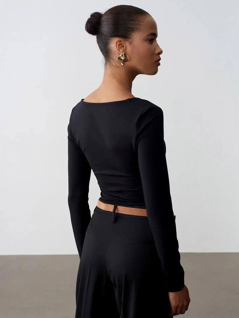 Dilvin Dilvin Slim Fit V-Neck Knit Blouse
