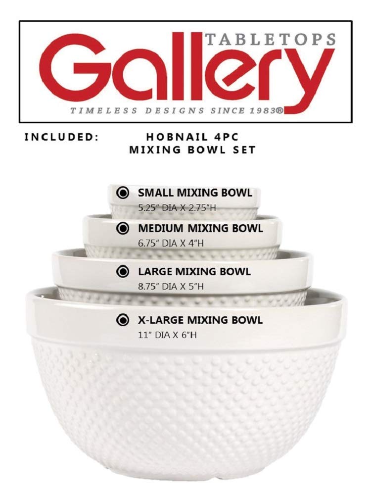 TTU Tabletops Gallery Hobnail Style 4 Piece Classic White Stoneware Nesting Mixing Bowl Set for Baking and Cooking - Image 4