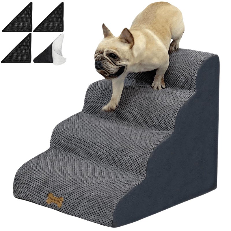 Necrely 4-Step Dog Stairs for High Beds 18-24 Inch Pet Steps 2 3 4 5 Tier Ladder Non-Slip Sturdy Ramp Small Medium Large Dog Steps to Couch Bed Old Dogs Balanced Pet Stairs for Getting on Bed - Image 1
