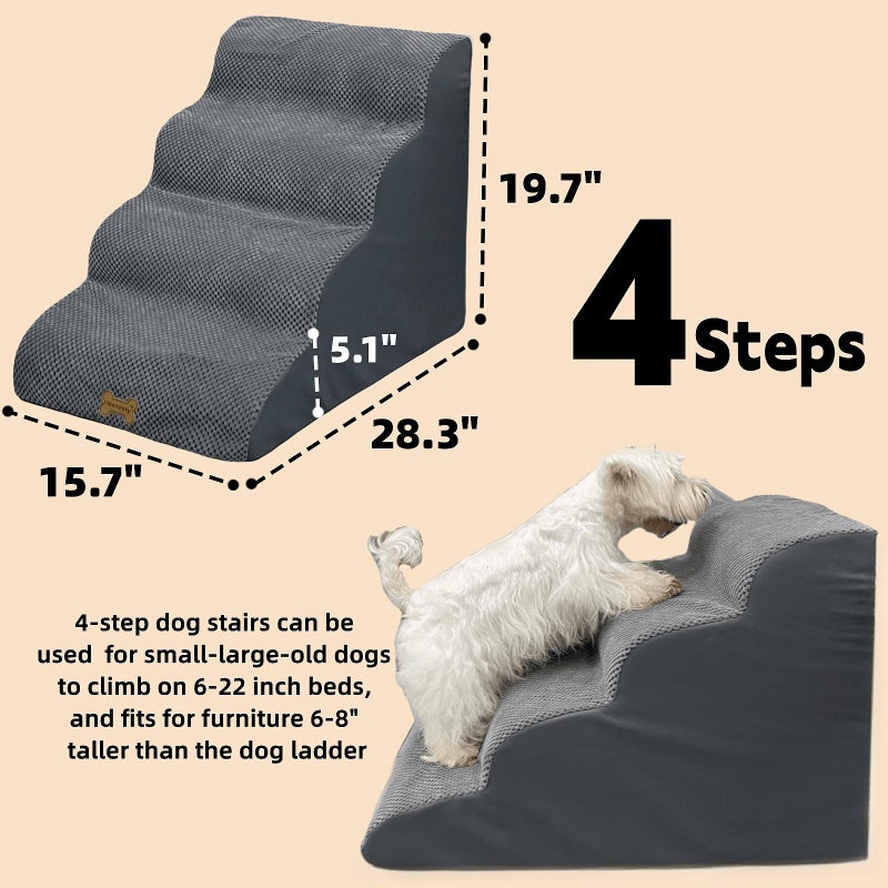 Necrely 4-Step Dog Stairs for High Beds 18-24 Inch Pet Steps 2 3 4 5 Tier Ladder Non-Slip Sturdy Ramp Small Medium Large Dog Steps to Couch Bed Old Dogs Balanced Pet Stairs for Getting on Bed - Image 3
