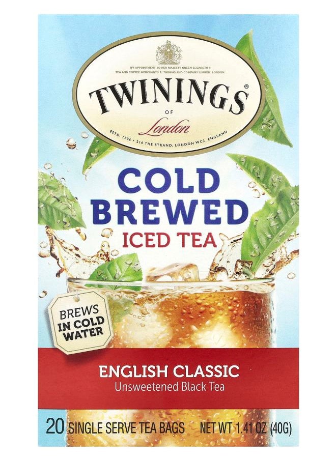 Twinings Cold Brewed Iced Tea Unsweetened Black Tea English Classic 20 Single Serve Tea Bags 1.41 oz (40 g) 