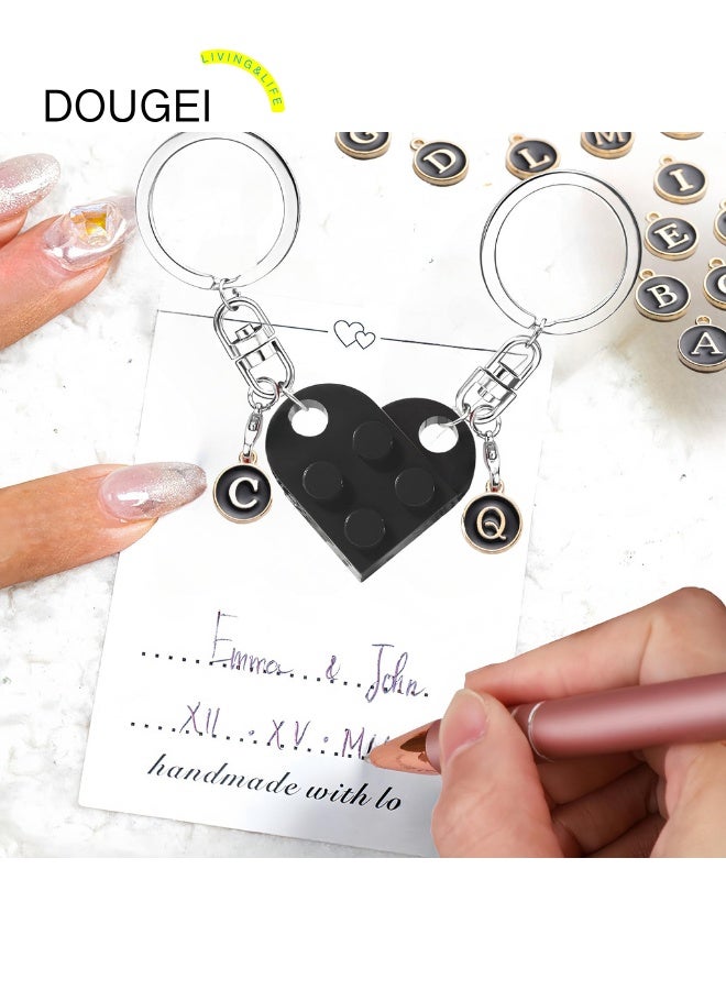 دوغي سلاسل مفاتيح القلب المطابقة من الطوب الشخصية - هدايا عيد الحب لأمي ، أبي ، زوجين ، صديقها ، صديقة ، عشاق - Image 3