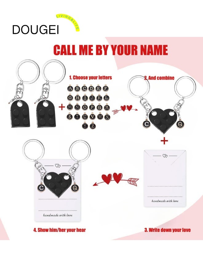 دوغي سلاسل مفاتيح القلب المطابقة من الطوب الشخصية - هدايا عيد الحب لأمي ، أبي ، زوجين ، صديقها ، صديقة ، عشاق - Image 2