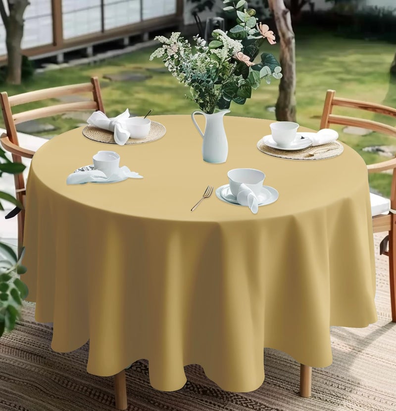 HEIPINIUYE 2 Pack Gold Tablecloth Round 84 Inch Round Plastic Table Cloth Waterproof Disposable Round Table Cover for Party Birthday Camping Picnic Baby Shower Circle Tablecloth - Image 4