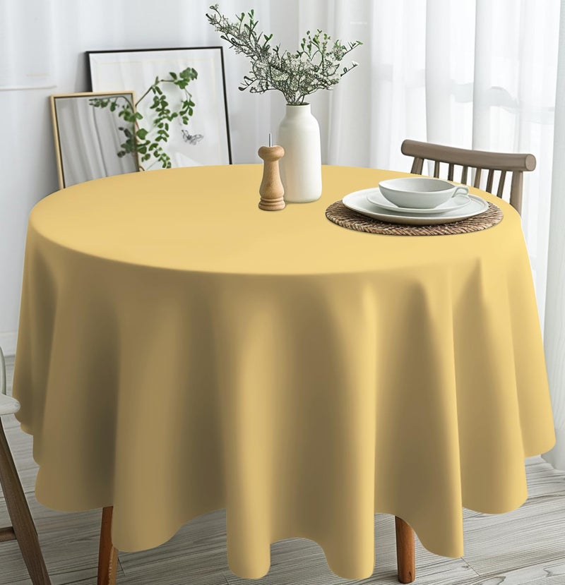 HEIPINIUYE 2 Pack Gold Tablecloth Round 84 Inch Round Plastic Table Cloth Waterproof Disposable Round Table Cover for Party Birthday Camping Picnic Baby Shower Circle Tablecloth - Image 3