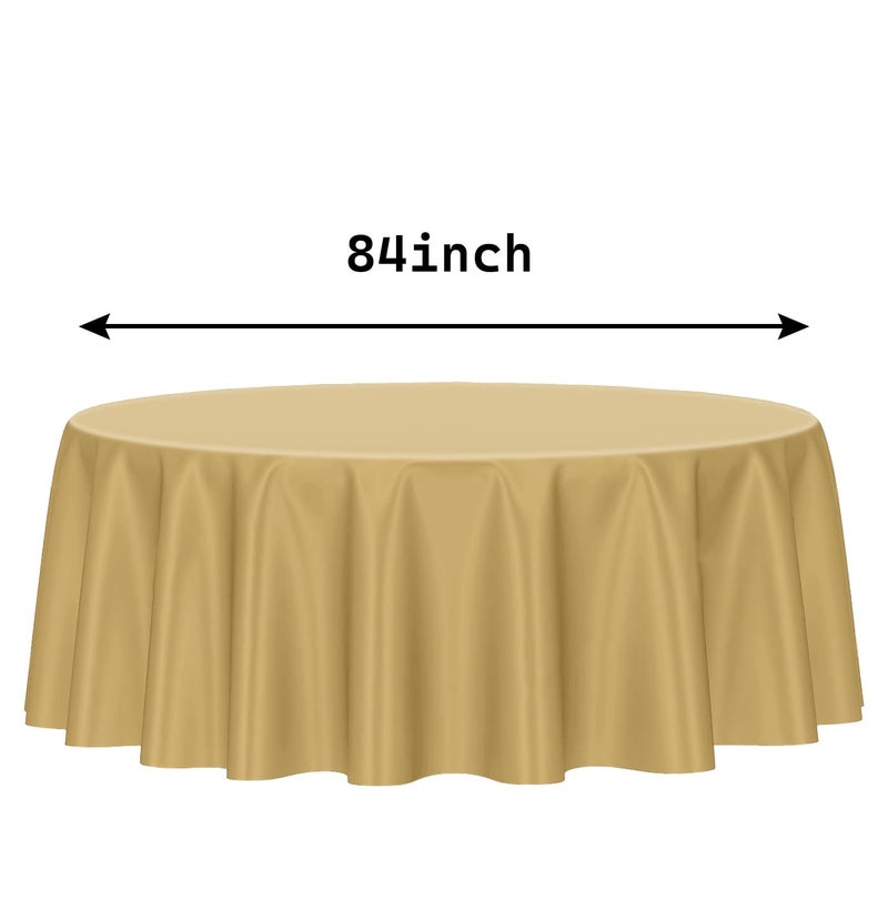 HEIPINIUYE 2 Pack Gold Tablecloth Round 84 Inch Round Plastic Table Cloth Waterproof Disposable Round Table Cover for Party Birthday Camping Picnic Baby Shower Circle Tablecloth - Image 2