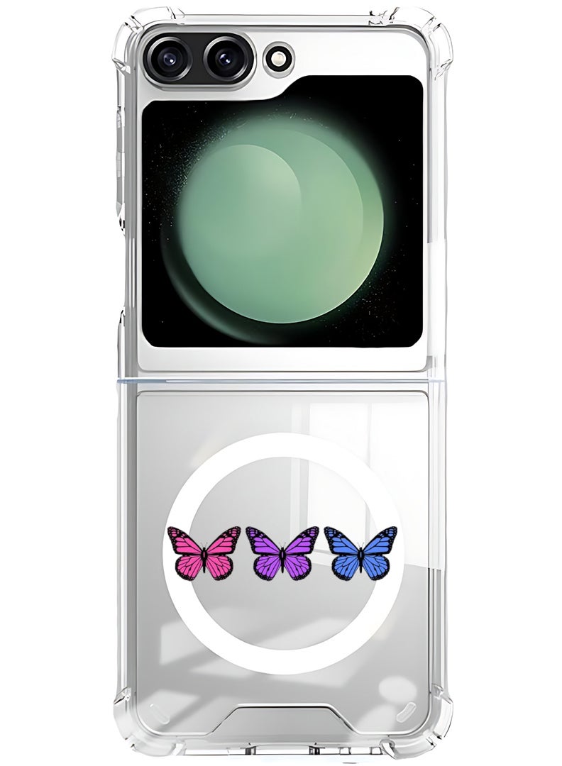 Theodor Magnetic Case for Samsung Galaxy Z Flip 5 Compatible with MagSafe Wireless Charging, Shockproof Phone Bumper Cover Butterflies - Image 1