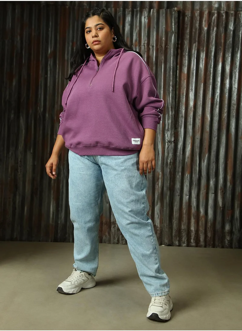 هاي ستار Women's Purple Gumdrop Cotton Blend Solid Sweatshirt