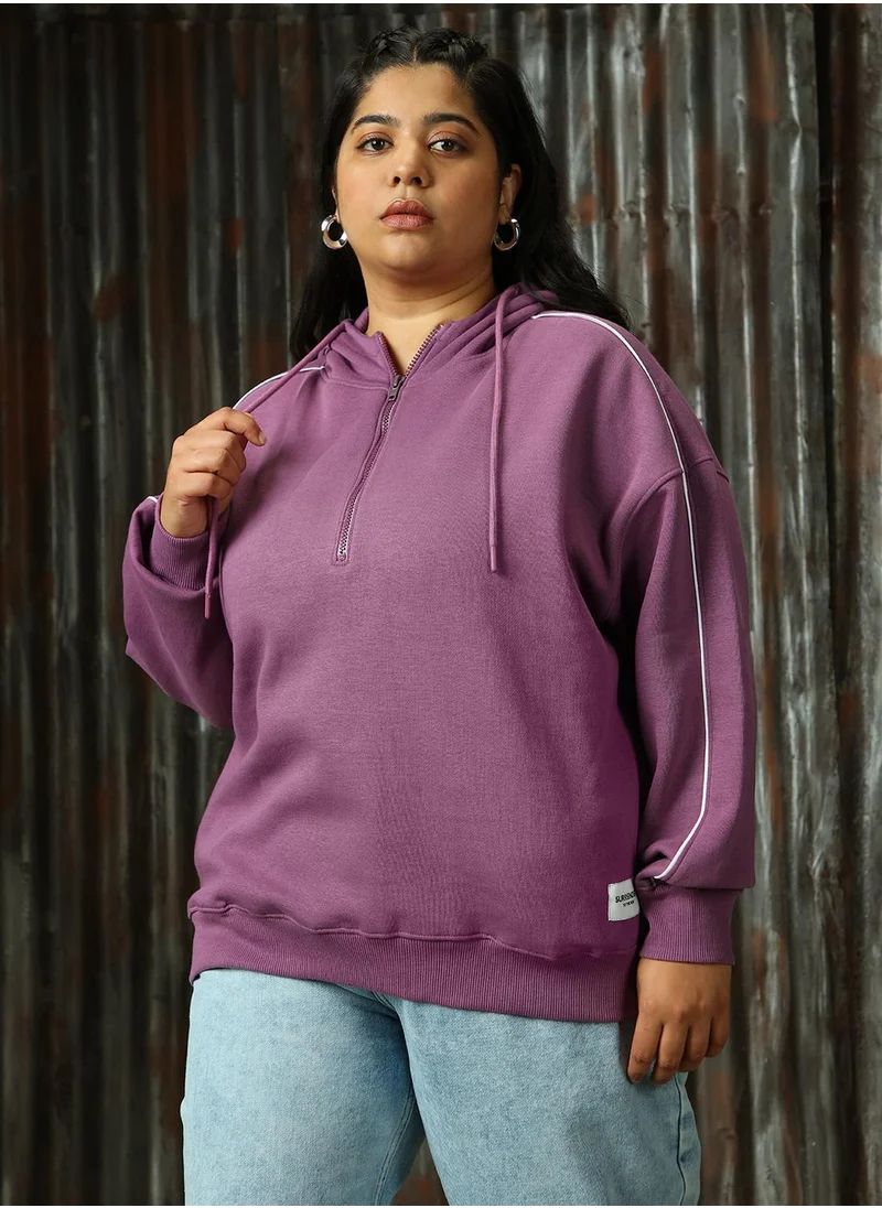 هاي ستار Women's Purple Gumdrop Cotton Blend Solid Sweatshirt