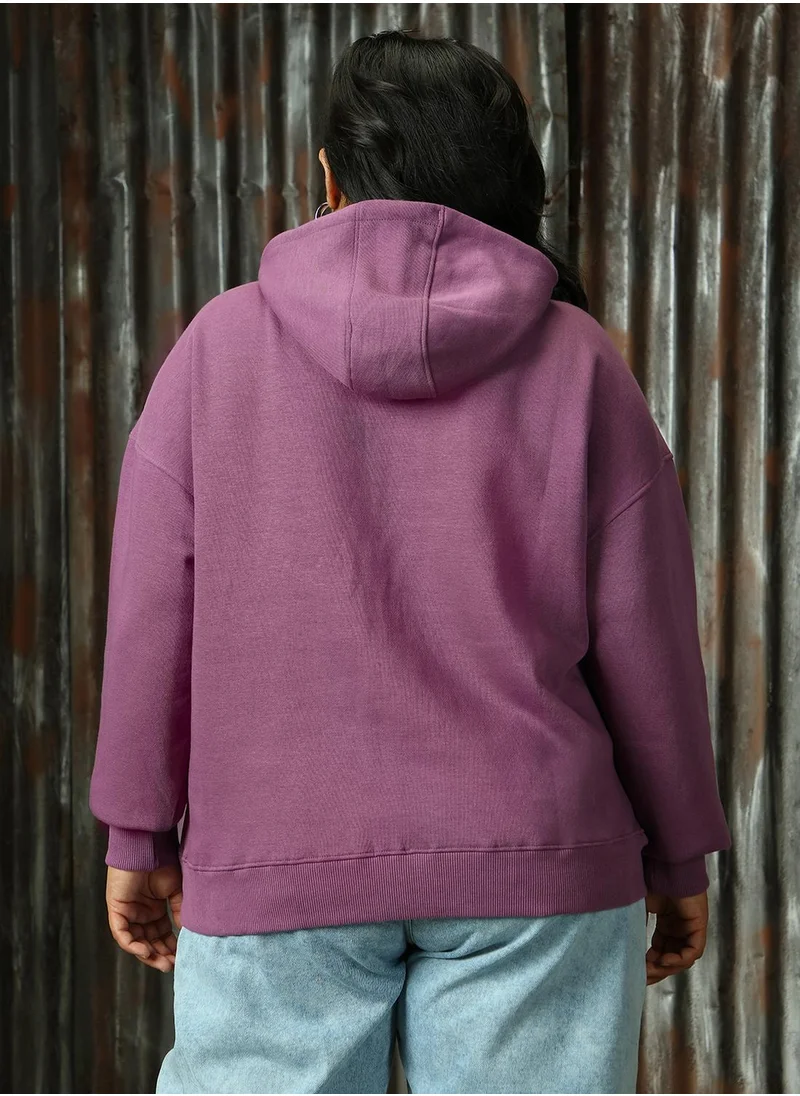هاي ستار Women's Purple Gumdrop Cotton Blend Solid Sweatshirt