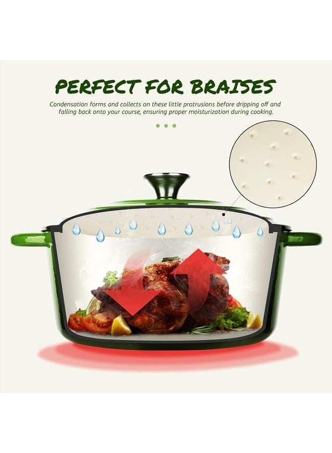 Overmont Enameled Cast Iron Dutch Oven - 5.5QT Pot with Lid Cookbook & Cotton Potholders - Heavy-Duty Cookware for Braising, Stews, Roasting, Bread Baking green  - Image 4