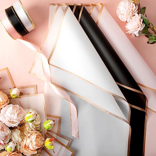 KFPPLXQ Rose Flower Wrapping Paper Set 60 Sheets 22.8IN Waterproof Floral Wrapping Paper with 3 Rolls of Ribbon and Pins 3D Butterflies Bouquet Packaging for Mother's Day Flower Shop - Image 4