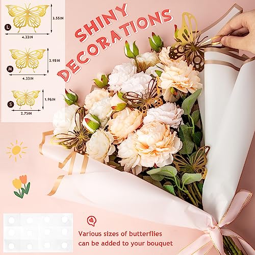 KFPPLXQ Rose Flower Wrapping Paper Set 60 Sheets 22.8IN Waterproof Floral Wrapping Paper with 3 Rolls of Ribbon and Pins 3D Butterflies Bouquet Packaging for Mother's Day Flower Shop - Image 3