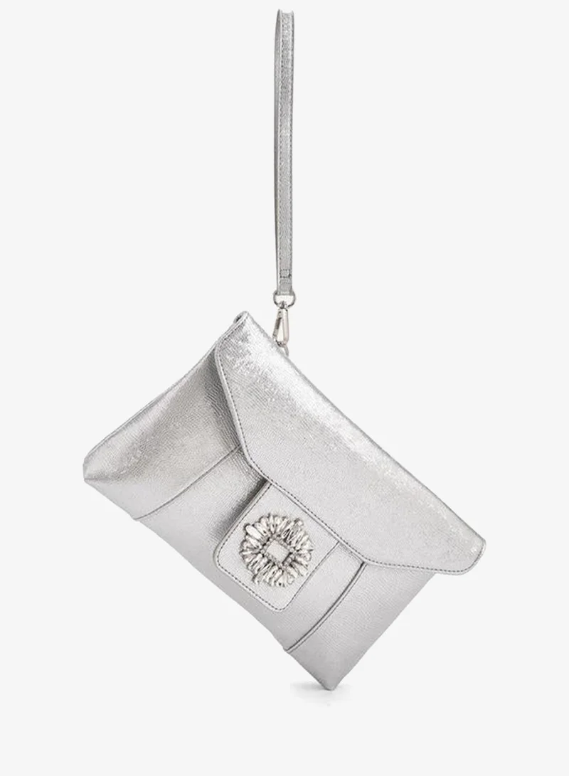 Paprika SILVER Embellished Clutch With Haul Loop for Women | Best Price UAE