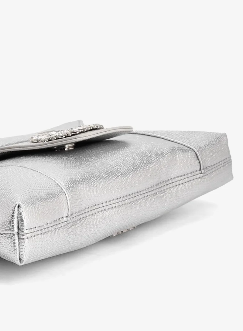 Paprika SILVER Embellished Clutch With Haul Loop for Women | Best Price UAE