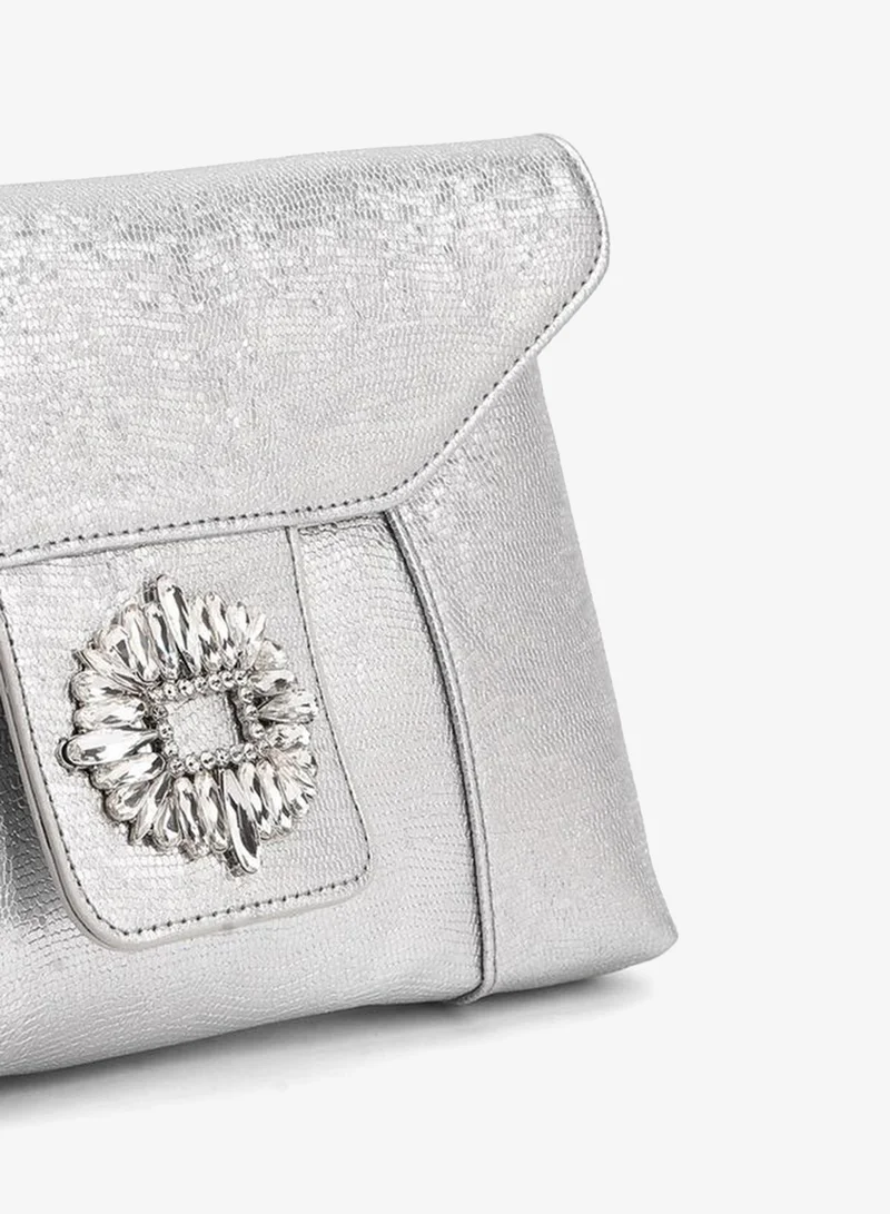 Paprika SILVER Embellished Clutch With Haul Loop for Women | Best Price UAE