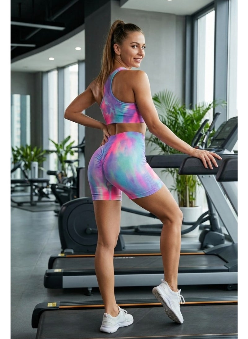 Women's Tie-Dye Activewear Shorts - High-Waist Ruched Fitness & Yoga Apparel - Image 5