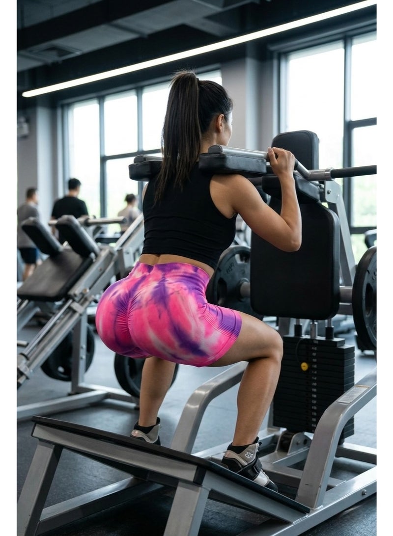 Women's Tie-Dye Activewear Shorts - High-Waist Ruched Fitness & Yoga Apparel - Image 1