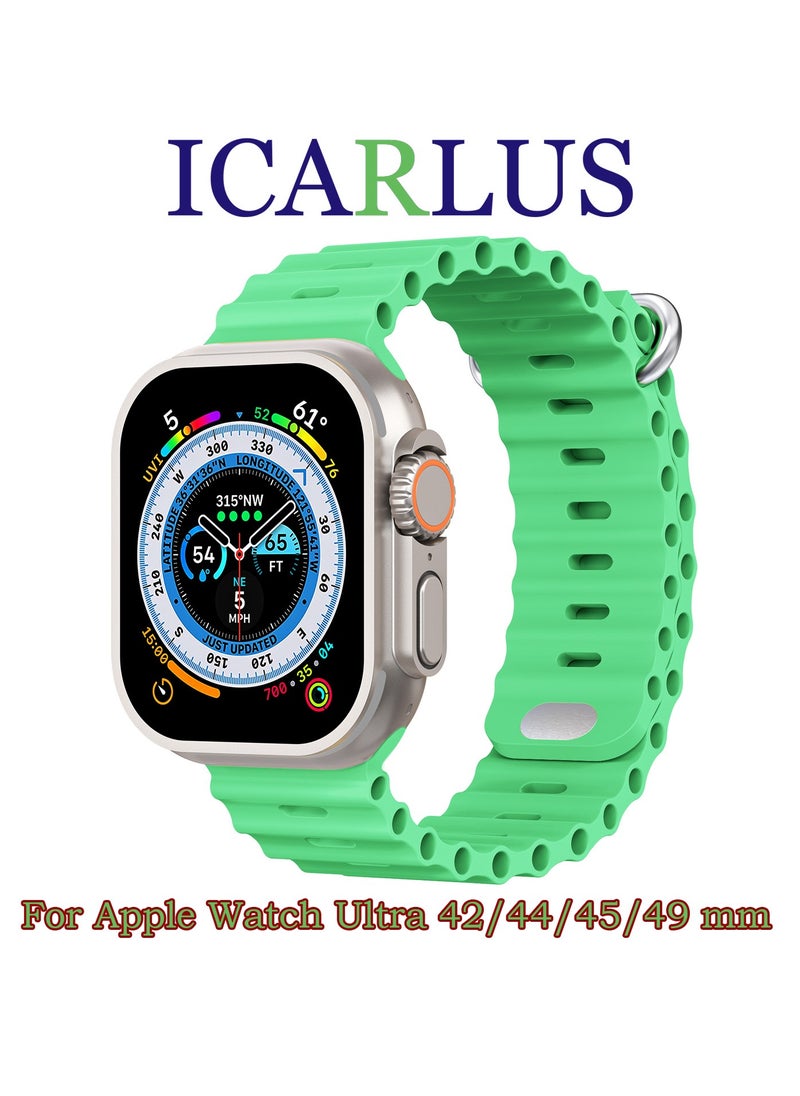ICARLUS - Ocean Band Compatible with Apple Watch Ultra Band 49/45/44/42mm Men Women, Soft Silicone Sport Band Replacement Strap for Apple Watch Ultra2/Ultra iWatch Series 9 8 7 SE 6 5 4 3 2 1 Bright Green - Image 1