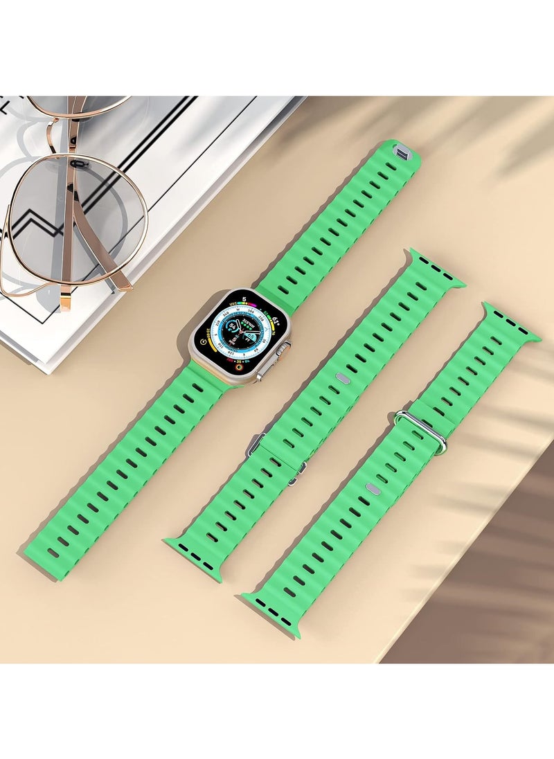 ICARLUS - Ocean Band Compatible with Apple Watch Ultra Band 49/45/44/42mm Men Women, Soft Silicone Sport Band Replacement Strap for Apple Watch Ultra2/Ultra iWatch Series 9 8 7 SE 6 5 4 3 2 1 Bright Green - Image 1