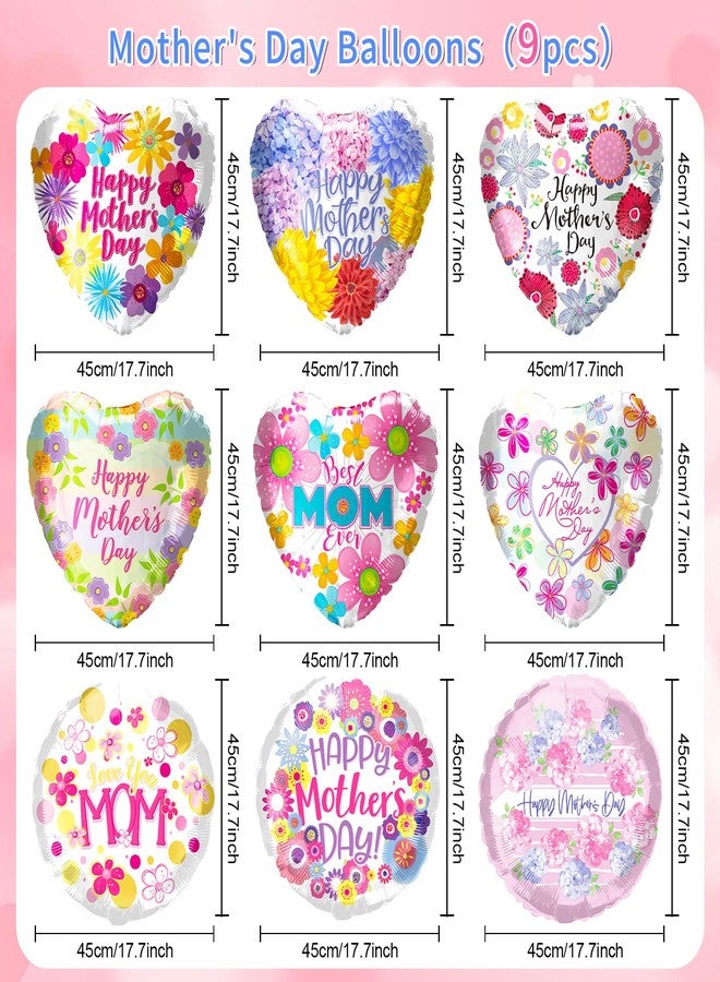 Totelux Mothers Day Balloons Kit 18'' Happy Mother’s Day Foil Balloons Flower Aluminum Balloons Set for Mothers Day Party Decoration Birthday Holiday Celebration Supplies (9Pcs) - Image 2