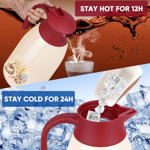 AceChef 40.5 Oz Thermal Coffee Carafe, Vacuum Insulated Glass Lined Coffee Thermos, 1.2Liter Tea Pot with Lid, Heat Retention for Coffee & Tea - Image 2