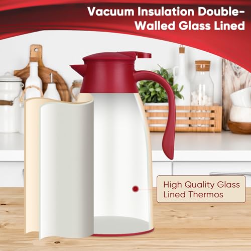 AceChef 40.5 Oz Thermal Coffee Carafe, Vacuum Insulated Glass Lined Coffee Thermos, 1.2Liter Tea Pot with Lid, Heat Retention for Coffee & Tea - Image 3