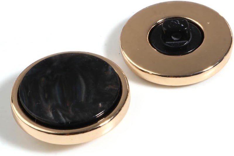 أزرار سوداء 28 ملم من صدف الراتنج، 5 قطع، أزرار خياطة معدنية مستديرة لتزيين الملابس - Image 2