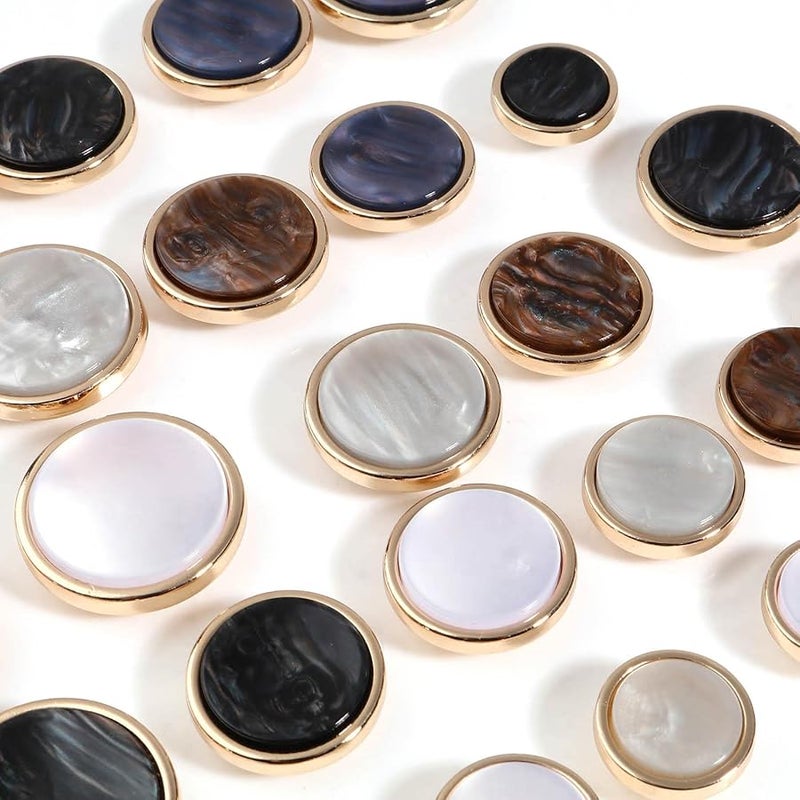 أزرار سوداء 28 ملم من صدف الراتنج، 5 قطع، أزرار خياطة معدنية مستديرة لتزيين الملابس - Image 3