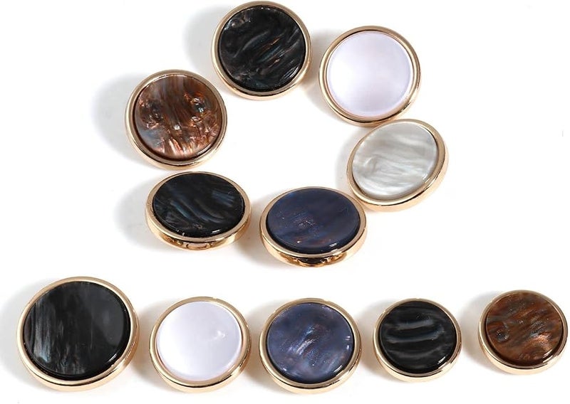 أزرار سوداء 28 ملم من صدف الراتنج، 5 قطع، أزرار خياطة معدنية مستديرة لتزيين الملابس - Image 5