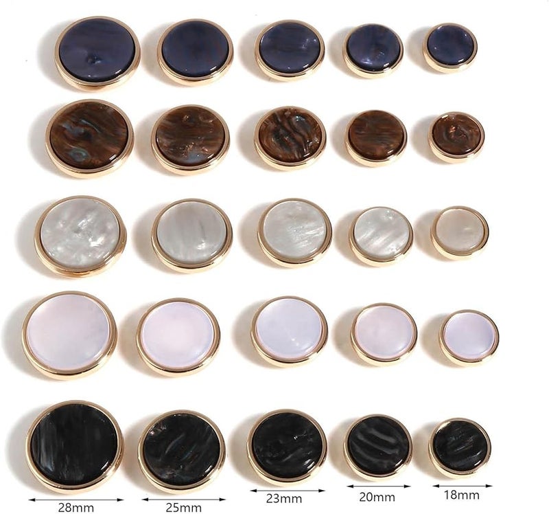 أزرار سوداء 28 ملم من صدف الراتنج، 5 قطع، أزرار خياطة معدنية مستديرة لتزيين الملابس - Image 4