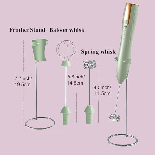 Find-In-Find Rechargeable Milk Frother Handheld with Stand Coffee Foam Frother Wand Detachable Stainless Steel Whisk Drink Mixer for Coffee Cappuccino Lattes Frappe MatchaEgg and Hot Chocolate Green - Image 3
