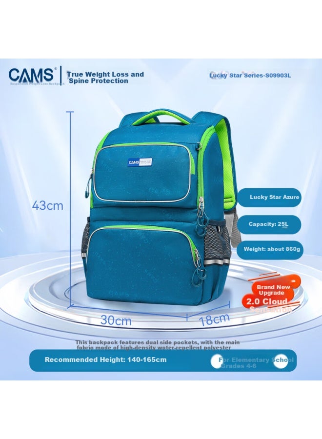 Cams Suspension Weight-reducing Backpack For Boys In 4th-6th Grade And Girls Lightweight Spine Protection Double Shoulder Bag Lucky Star Azure S09903l - Image 2