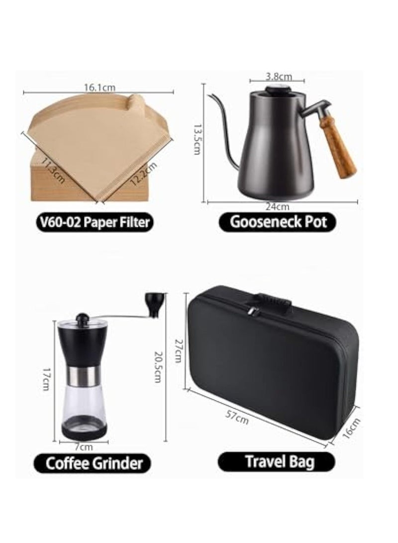 Arabest V60 coffee set, manual coffee accessory set, all in a portable travel bag 57*16*27cm,Coffee Kettle with Drip Filter Coffee Share Pot, Filters, Coffee Scale, Double wall Mug, Manual Coffee Grinder - Image 5