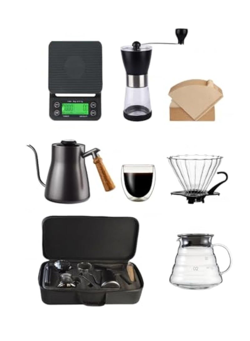 Arabest V60 coffee set, manual coffee accessory set, all in a portable travel bag 57*16*27cm,Coffee Kettle with Drip Filter Coffee Share Pot, Filters, Coffee Scale, Double wall Mug, Manual Coffee Grinder - Image 1