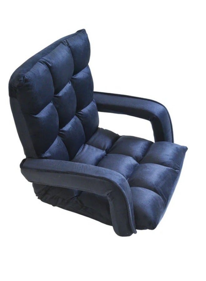 سمارت هوم كرسي أرضي فاخر قابل للطي مع مسند ذراع – كرسي استرخاء قماش مخمل ، مريح للاسترخاء والتخييم، دعامة ظهر مريحة، طي سهل للتخزين، مثالي لغرفة المعيشة والألعاب والرحلات، بحجم 60×54×54 سم، لون أٍسود - Image 1