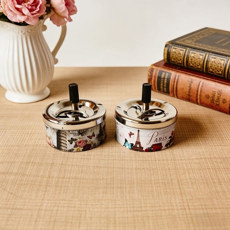 Large Metal Ashtray With Lid Architectural Style Durable Easy Clean Home - Image 3