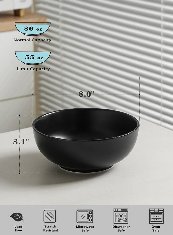 Kanwone Large Serving Bowls - 55 Ounce, Ceramic Salad Bowls, Pasta, Porcelain Soup Bowls, Set of 2, Serving Dishes for Entertaining, Microwave and Dishwasher Safe, Matte Black, Housewarming Gift - Image 2