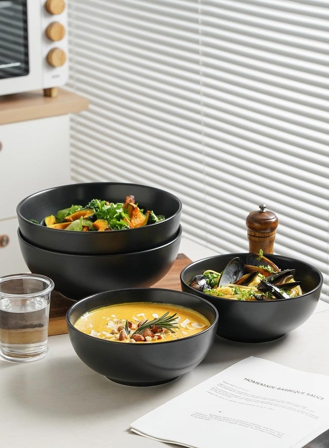 Kanwone Large Serving Bowls - 55 Ounce, Ceramic Salad Bowls, Pasta, Porcelain Soup Bowls, Set of 2, Serving Dishes for Entertaining, Microwave and Dishwasher Safe, Matte Black, Housewarming Gift - Image 5