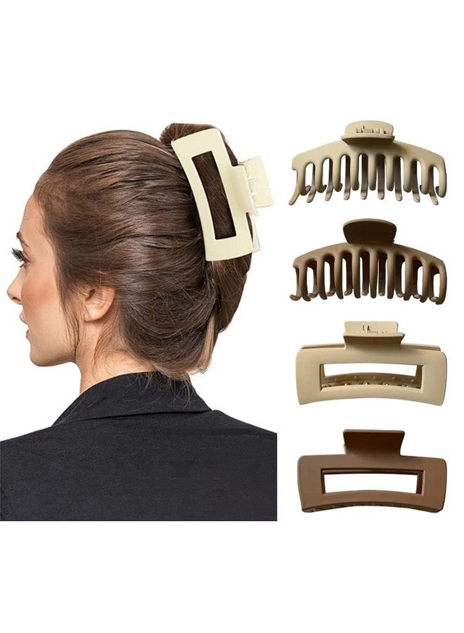 Bakefy-2+2 Extra Rectangle Hair Clips for Women Girls, 3.5'' Non Slip Hair Claw Clips for Thin Hair and Thick Hair, Hair Clip Square Hair Jaw Clips, Hair Clamps Strong Hold Clips for Hair (Neutral Color) - Image 1