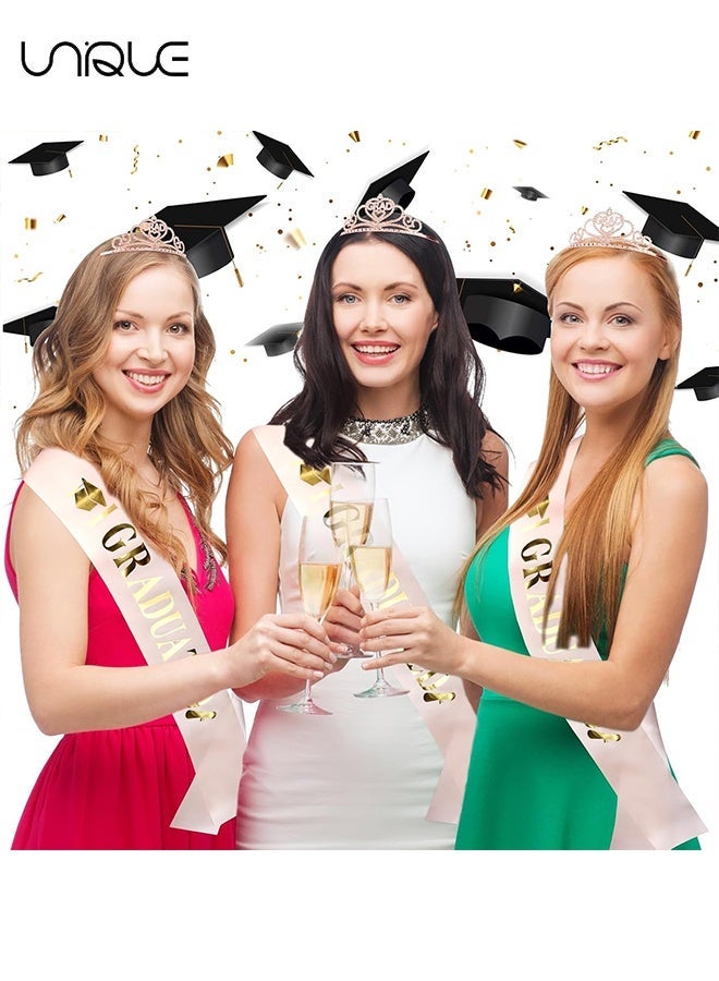 Unique 2Pcs Graduation Party Supplies Kits, for Grad Party Decorations, Rose Gold Tiara and Glitter Sash with Gold Foil for Graduation Party Supplies, Grad Gifts for Women Girls - Rose Gold - Image 4