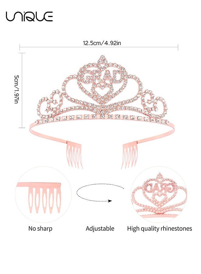 Unique 2Pcs Graduation Party Supplies Kits, for Grad Party Decorations, Rose Gold Tiara and Glitter Sash with Gold Foil for Graduation Party Supplies, Grad Gifts for Women Girls - Rose Gold - Image 3