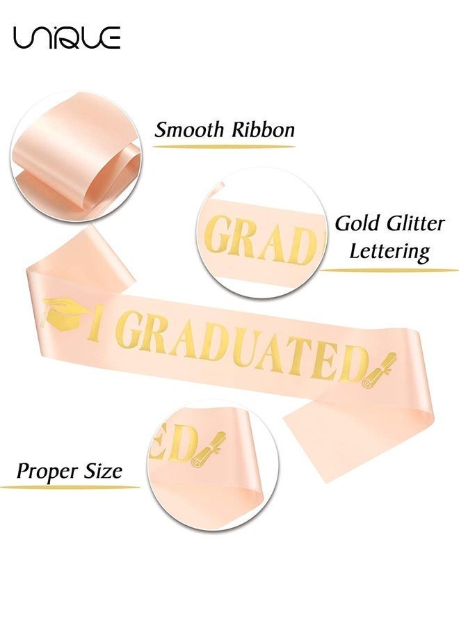 Unique 2Pcs Graduation Party Supplies Kits, for Grad Party Decorations, Rose Gold Tiara and Glitter Sash with Gold Foil for Graduation Party Supplies, Grad Gifts for Women Girls - Rose Gold - Image 2